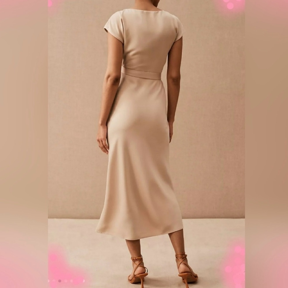 BHLDN Satin Wrap Gown — Champagne — Size M (Used Once)